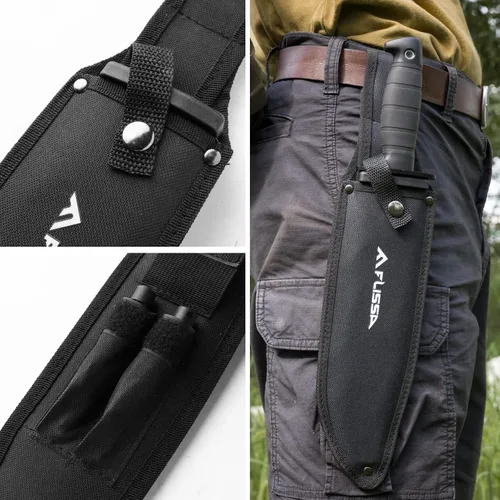 Vista 5 de Cuchillo de supervivencia y caza FLISSA con vaina, cuchillo táctico Bowie de hoja fija de 15 pulgadas con afilador y arrancador de fuego