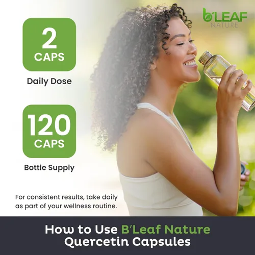 Vista 8 de B'LEAF NATURE Fitosoma de quercetina, 120 cápsulas – 1000 mg de quercetina de alta absorción con vitamina C y zinc – Suplemento de quercetina