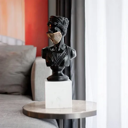 Vista 4 de Estatua china de feng shui, escultura moderna de arte enmascarado, escultura, adornos para el hogar, sala de estar, estudio, escritorio, resina