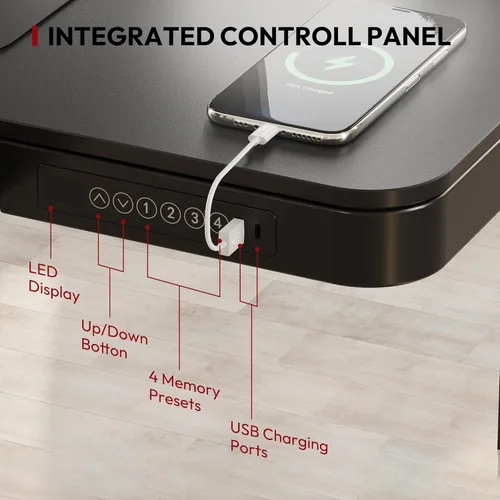 Vista 5 de SANODESK Escritorio eléctrico de una pieza ajustable en altura con cajón Negro