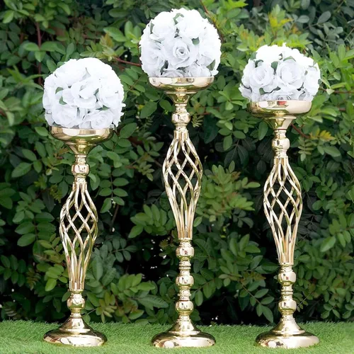 Vista 14 de Efavormart - Juego de 2 jarrones de trompeta con cuentas doradas de cristal para mesa de boda, 23 pulgadas de alto