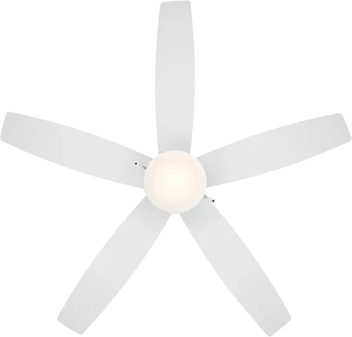 Vista 3 de MINKA-AIRE Ventilador de techo LED de 52 pulgadas con 5 aspas, latón cepillado y aspas de acabado blanco alabastro con vidrio blanco esmerilado