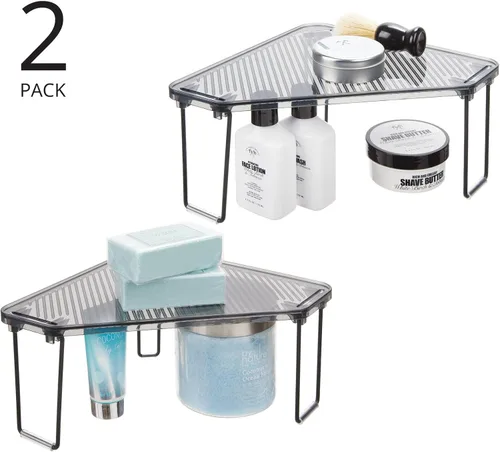 Vista 4 de mDesign Estante apilable de esquina de plástico/acero, estante organizador de almacenamiento para baño, tocador, encimera, fregadero, gabinete