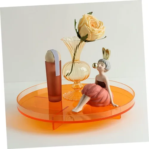 Vista 7 de Bandeja de exhibición de joyas de acrílico naranja, 7" redonda, 4 compartimentos