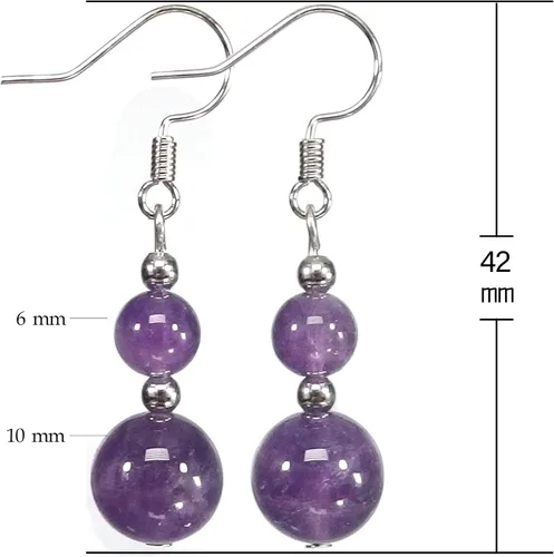 Vista 5 de Juego de collar y aretes de ágata negra de 7 chakras, collar de piedra natural, aretes de piedra de cristal curativo, Ágata negra, amatista púrpura