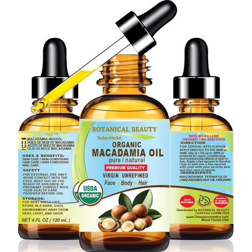 Vista 9 de Botanical Beauty Aceite de macadamia orgánico 100% puro y natural, virgen sin refinar, aceite portador prensado en frío para cara, piel, cuerpo