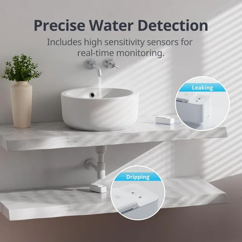 Vista 4 de SwitchBot Sensor de agua WiFi, detector inteligente de fugas de agua, alertas ajustables de 100 dB y alertas de aplicaciones, impermeable IP67