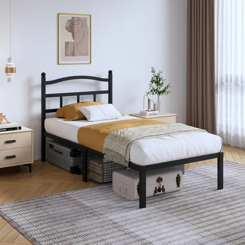 Vista 9 de SHOANED Marco de cama de metal de 14 pulgadas - Marco de cama de tamaño completo resistente con cabecero, plataforma de listones de acero básico