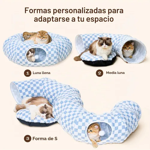 Vista 5 de Meowfia Túnel interior para gatos con cama de rosquilla, gran espacio de juego flexible para múltiples mascotas, forma de círculo o serpiente, salón