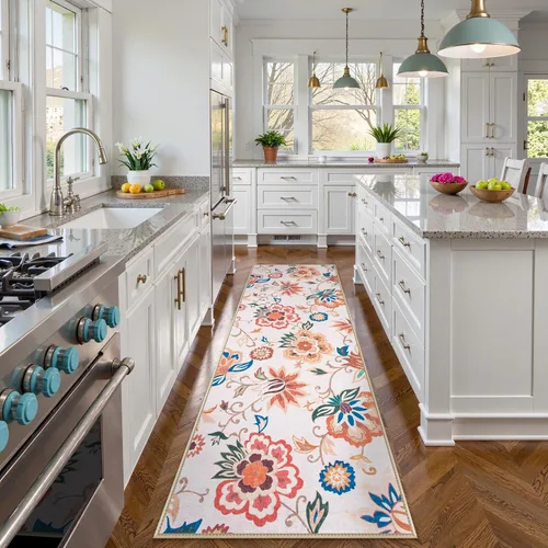 Vista 43 de Beeiva Alfombras florales de entrada, lavables para interiores, ultra fina, de 2 x 3 pies, antideslizante, para cocina, tapete de cachemira suave