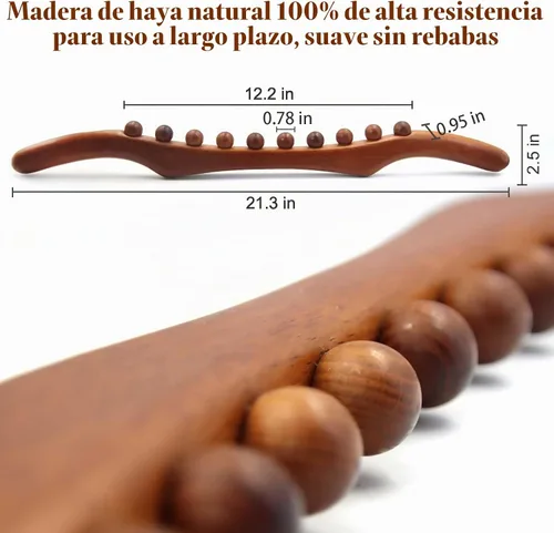Vista 5 de Herramientas de masaje de terapia de madera, masajeador de drenaje linfático de 21 pulgadas, palo de masaje de mano y herramientas de terapia