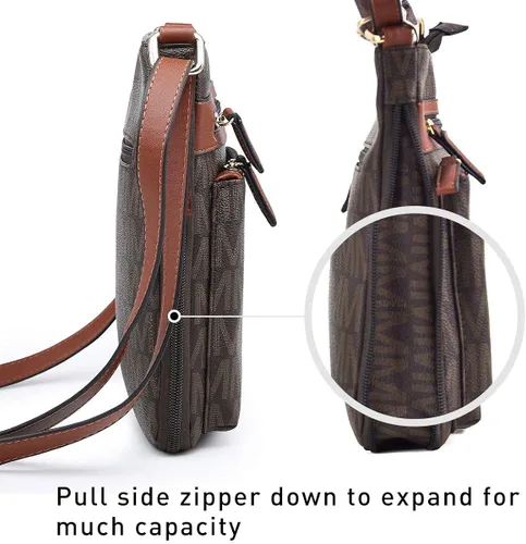 Vista 7 de MARCO M KELLY Bolsos cruzados para mujer, múltiples bolsillos, grandes, monograma, con cremallera, bolso de hombro de piel sintética para mujer