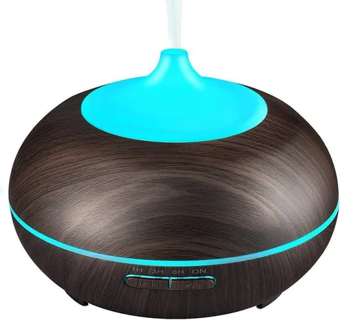 Vista 7 de Difusor de aceite esencial aromático, 16.9 fl oz de grano de madera, humidificador ultrasónico silencioso de niebla fría con luces LED de color que