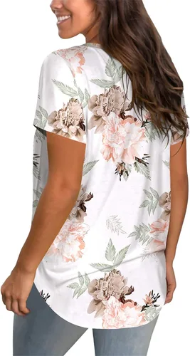 Vista 3 de WEESO - Camisetas de manga corta con cuello en V para mujer con dobladillo de cola caída ajuste relajado
