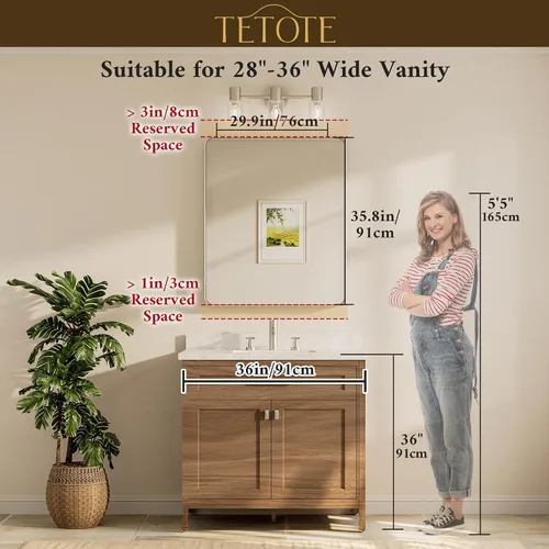 Vista 35 de TETOTE Espejo de marco dorado cepillado de 16 x 24 pulgadas, espejo de tocador de baño de latón dorado para pared, espejo enmarcado rectangular