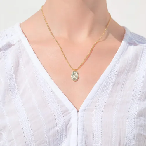 Vista 4 de Collar de oro de 18 quilates collar de medallón collar de moneda milagrosa para mujer collar religioso Metal