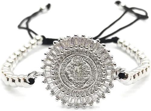 Vista 5 de Pulsera chapada en plata de San Benito para mujer joyería de protección 7 Cristal