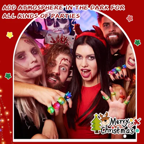 Vista 7 de Leyndo Paquete de 24 anillos con luz LED, recuerdos de fiesta, suministros de fiesta que brillan en la oscuridad, coloridos juguetes de goma