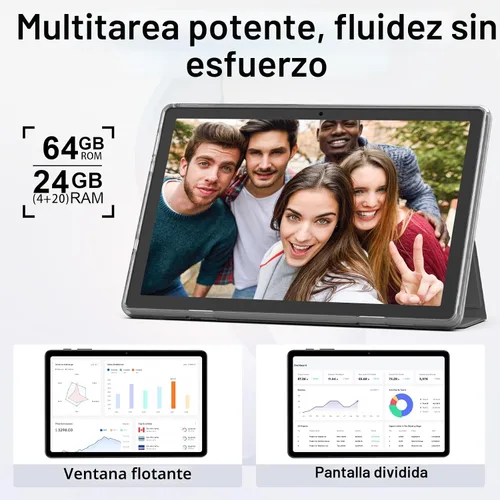 Vista 4 de Tablet Android 16, tableta de 10 pulgadas con teclado, Octa-Core, 24 GB de RAM 64 GB ROM 2 TB Expand, tabletas 2 en 1 con Gemini AI, 6000 mAh, WiFi