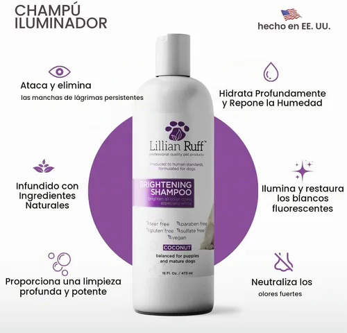 Vista 2 de Lillian Ruff Fórmula PRO Champú para Perros Ultra Blanqueador - Blanqueamiento Profesional y Eliminador de Olores de Larga Duración - Elimina