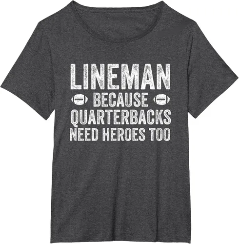 Vista 33 de Lineman Because Quarterbacks Need Heroes Camiseta de fútbol linieros S Negro