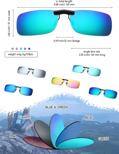 Vista 4 de Weewooday 5 piezas de gafas de sol polarizadas con clip en forma rectangular, sin borde, gafas ligeras para hombres y mujeres
