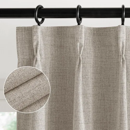 Vista 2 de StangH Cortinas Opacas con Pliegues Pinzados para Dormitorio, Cortinas de Ventana con Textura de Lino Beige con Ganchos, Aislante de Energía Neutro
