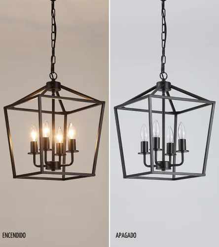 Vista 6 de AMZASA UL Listada Lámpara de araña industrial negra de 4 luces, lámpara colgante de jaula metálica de granja, estilo rústico geométrico, accesorios