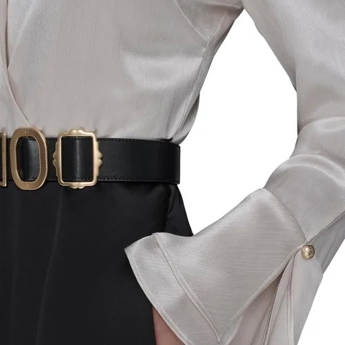 Vista 5 de Karl Lagerfeld Vestido camisero midi de manga larga con cinturón de poliéster arrugado para mujer