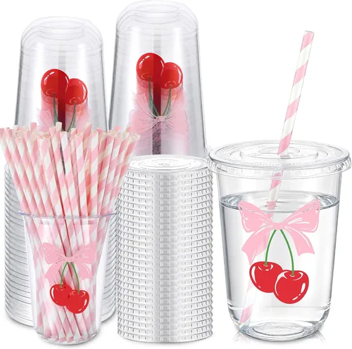 Vista 22 de LemonRoad - Juego de 50 tazas de lazo rosa de 16 onzas para decoración