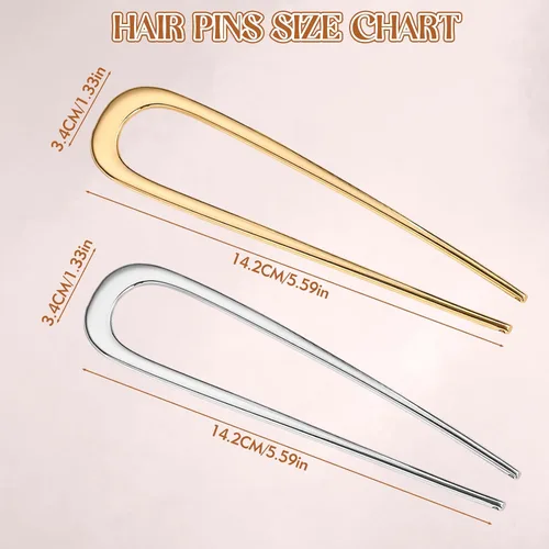 Vista 2 de 2 horquillas francesas para mujer, pinzas de metal en forma de U de 5.5 pulgadas para moños, torsión francesa y recogidos, accesorios
