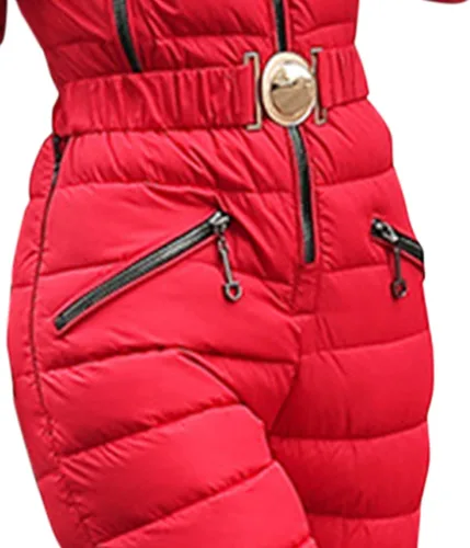 Vista 3 de JUNGE Mono de invierno para mujer, overol de esquí con capucha, para deportes al aire libre, chaquetas impermeables con bolsillo y cremallera, traje