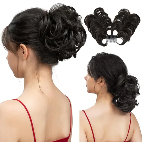 Vista 41 de Peine de moño desordenado con clip lateral para mujer, corto, natural, lacio, versátil, ajustable, fácil de peinar, (rubio ceniza-C)