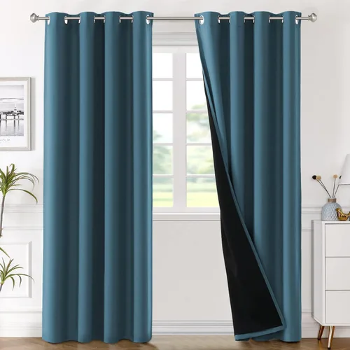 Vista 17 de H.VERSAILTEX Paneles de cortina 100% opacas de 45 pulgadas de largo, con aislamiento térmico, cortinas opacas con forro para dormitorio, dos capas