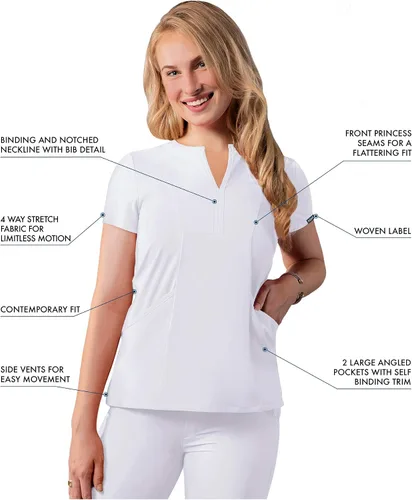 Vista 2 de Adar - Ropa quirúrgica Addition para mujer, blusa médica con cuello en V y muescas