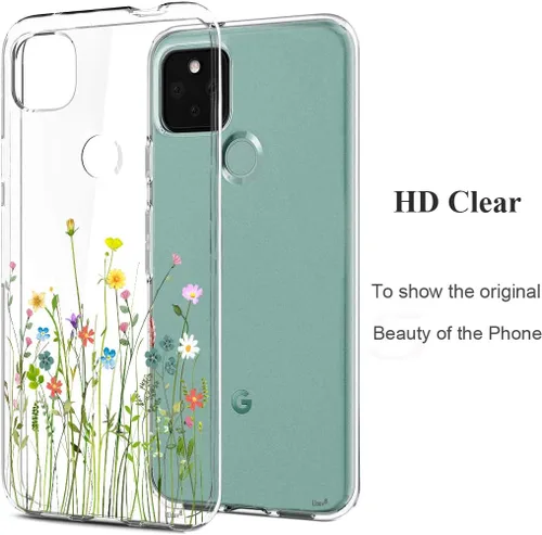 Vista 6 de Unov Pixel 5 - Funda transparente con diseño de TPU suave, absorción de golpes, diseño delgado en relieve, cubierta trasera protectora para Pixel 5