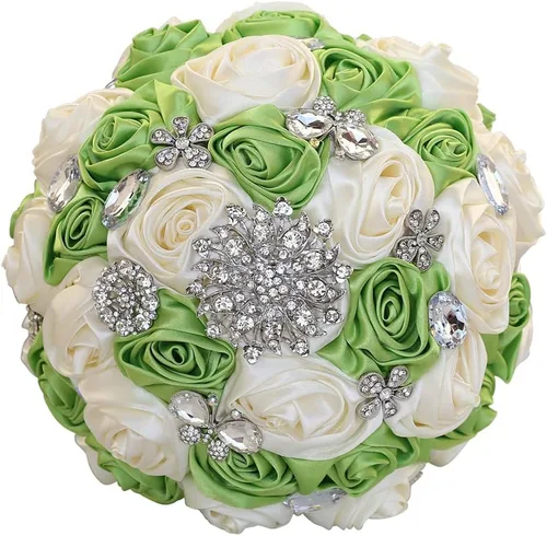 Vista 18 de Sharebeauty Ramo de novia de satén hecho a mano de 7.9 pulgadas, ramo de boda, ramo de flores artificiales