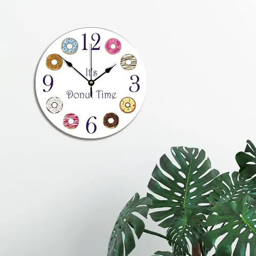 Vista 3 de ArogGeld It's Donut Time - Reloj de pared con forma de dona, silencioso, redondo, de madera, funciona con pilas, multicolor, talla única