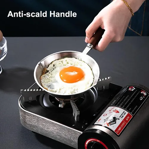 Vista 4 de Luqeeg Sartén de acero inoxidable, mini sartén antiadherente, compatible con estufas de inducción, estufas de gas, sartén con mango ergonómico