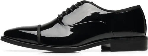 Vista 2 de Tuxedo Shoes Patent Leather Wedding Shoes for Men Cap Toe Lace up Formal Business Oxford Shoes