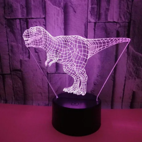 Vista 4 de Wiscky - Lámpara de escritorio con luz nocturna 3D de dinosaurio, 7 colores con ilusión óptica de control táctil, con base acrílica plana y ABS
