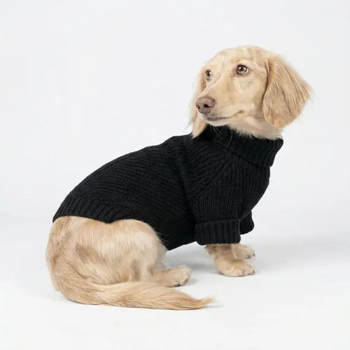 Vista 3 de Fitwarm Suéter de cuello alto para perro, abrigo térmico de punto para mascotas, ropa de invierno para perros pequeños, ropa de gato, negro, XS