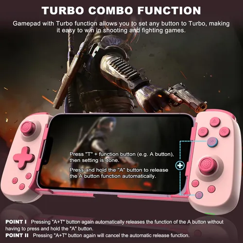 Vista 3 de arVin Wireless Gaming Controller for iPhone, iPad, Android, Samsung Galaxy, Tablet, Switch, PS4, PC Gamepad with Hall Effect JoystickTurbo6-Axis