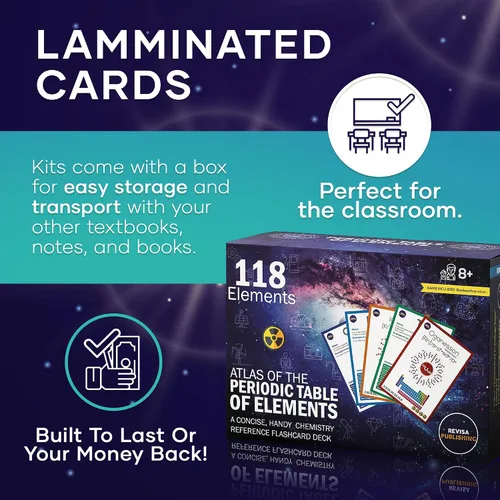 Vista 5 de Tabla periódica de elementos laminada Kit de ciencia de tarjetas Ayuda de estudio de elementos rápidos Juego de tarjetas flash de química