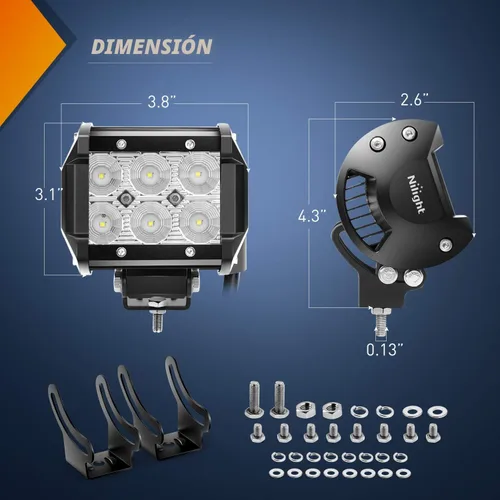 Vista 2 de Nilight Barra de luz LED, 2 piezas de 18 W, luces LED todoterreno de 12 V y 5 pines, interruptor basculante, kit de arnés de cableado de barra