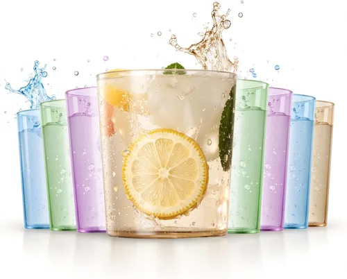 Vista 15 de Liacere Juego de Vasos de Beber Coloridos Set de 8 - Vasos de Plástico Highball de 17oz y Vasos de Plástico para Cóctel de 14oz, Vasos de Agua