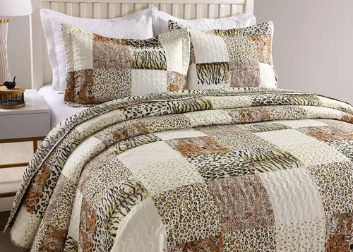 Vista 6 de MarCielo Juego de colcha acolchada de 3 piezas con estampado de leopardo, ropa de cama, manta con estampado de animales, juego de colcha de guepardo