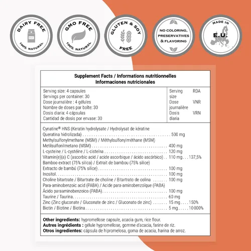 Vista 4 de Supersmart - Fórmula para cabello y uñas - Suplemento patentado de queratina solubilizada - con biotina, extracto de bambú, MSM, queratina HNS