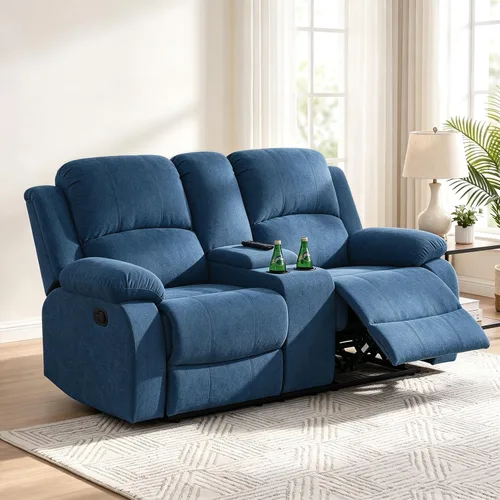 Vista 23 de Juego de sofá reclinable de 2 piezas, sofá reclinable de tela y sofá biplaza para sala de estar, sofá reclinable azul para sala de estar, oficina