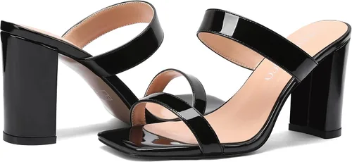 Vista 6 de MODENCOCO Sandalias de tacón alto para mujer, con puntera abierta, de patente, de moda, de 3.3 pulgadas